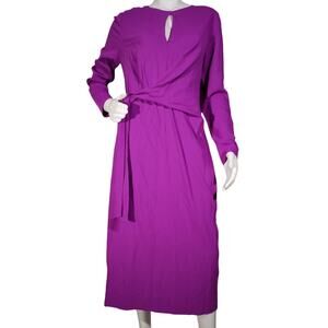 Reiss Long Sleeve Belted Midi Dress | Purple | Size 10 | NWT